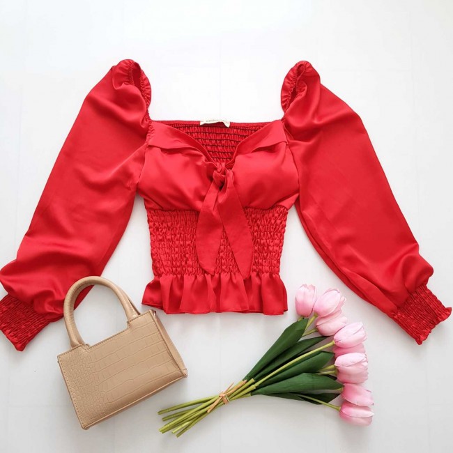 Bluza din satin culoare rosie