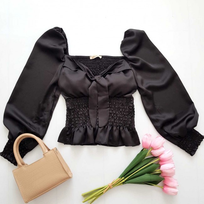 Bluza din satin culoare neagra