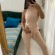 Compleu dama tricotat 4 piese roz pudra