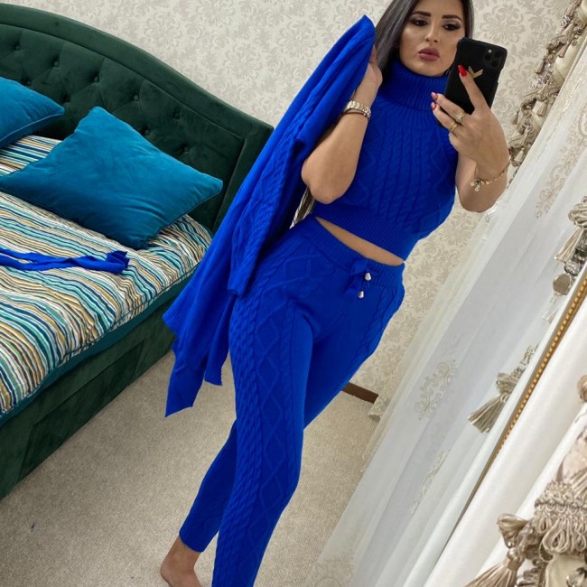 Compleu dama tricotat 4 piese albastru