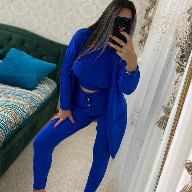 Compleu dama tricotat 4 piese albastru