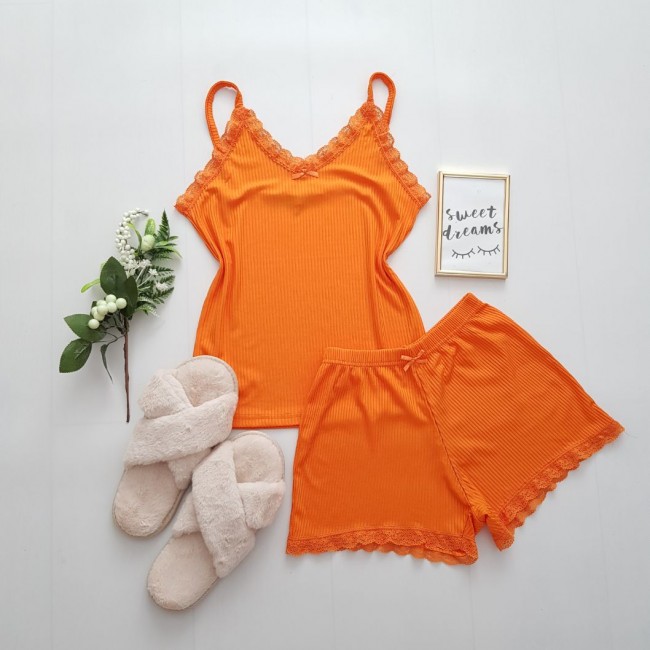 Set pijama dama culoare portocaliu