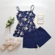 Set pijama dama albastra cu floricele 