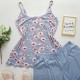 Set pijama dama bleu cu floricele