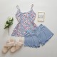 Set pijama dama bleu cu floricele