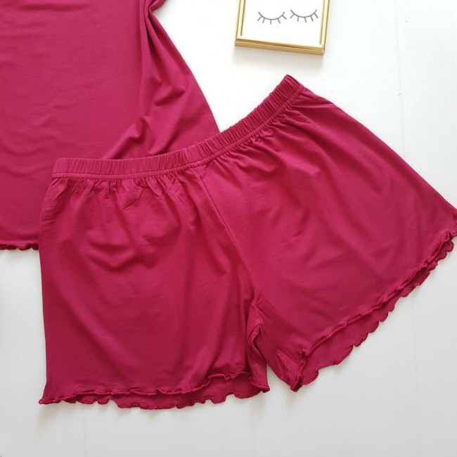 Set pijama dama culoare visinie cu dantela fina