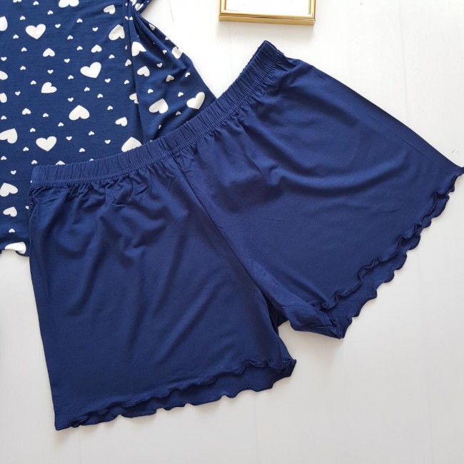 Set pijama dama de culoare albastra cu inimioare