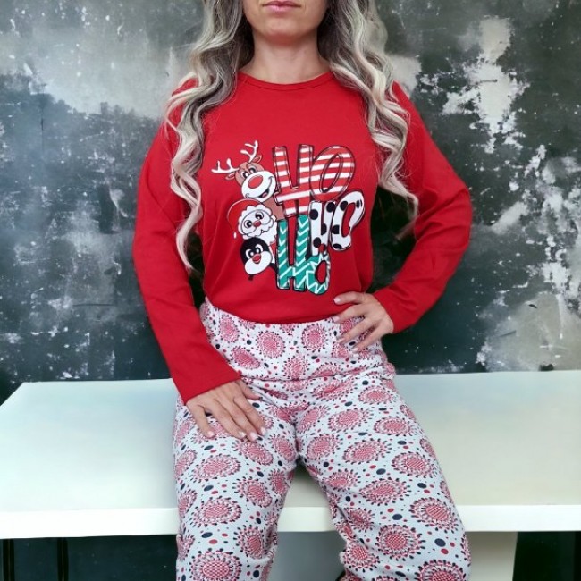 Pijama de craciun din bumbac imprimeu hoHoho