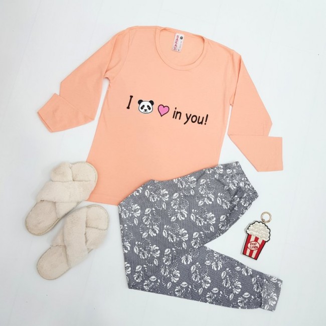 Pijama din bumbac imprimeu bear love