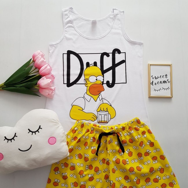 Pijama dama alba cu maiou si pantalon scurt Duff