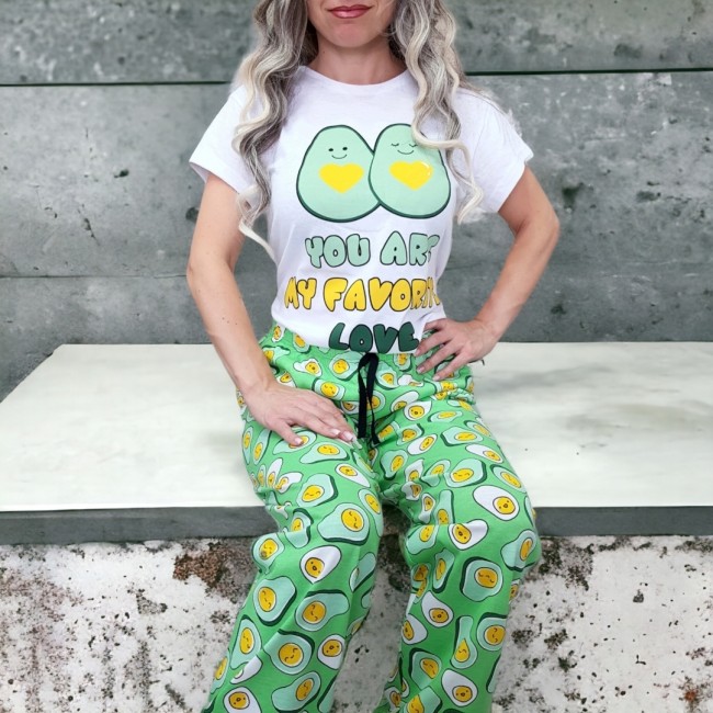 Pijama bumbac imprimeu avocado