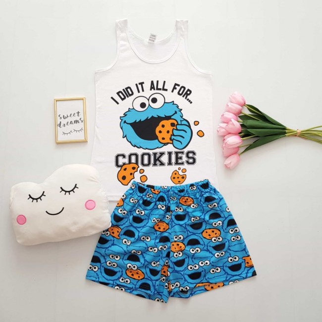 Pijama dama scurta imprimeu cookies