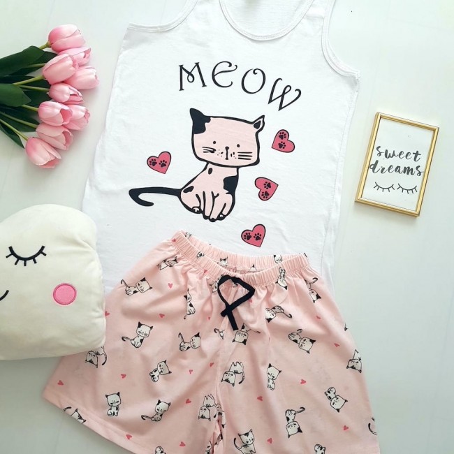 Pijama dama imprimeu meow