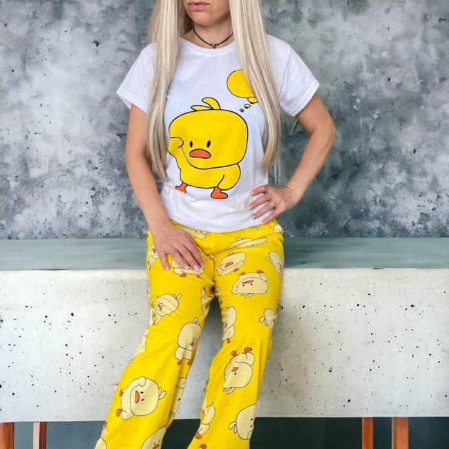 Pijama dama cu pantalon galben