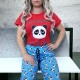 Pijama dama cu tricou rosu