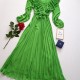 Rochie lunga verde menta cu pliuri si volanase