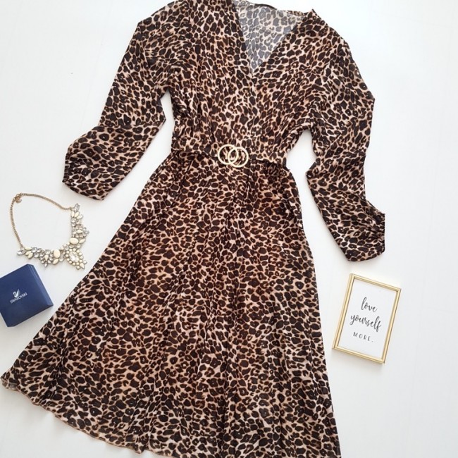 Rochie cu imprimeu animal print maro