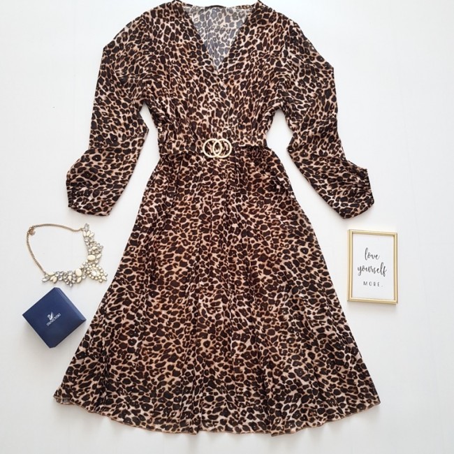 Rochie cu imprimeu animal print maro