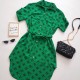 Rochie cu maneca scurta de zi tip camasa de culoare verde cu imprimeu