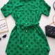 Rochie cu maneca scurta de zi tip camasa de culoare verde cu imprimeu