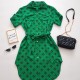 Rochie cu maneca scurta de zi tip camasa de culoare verde cu imprimeu