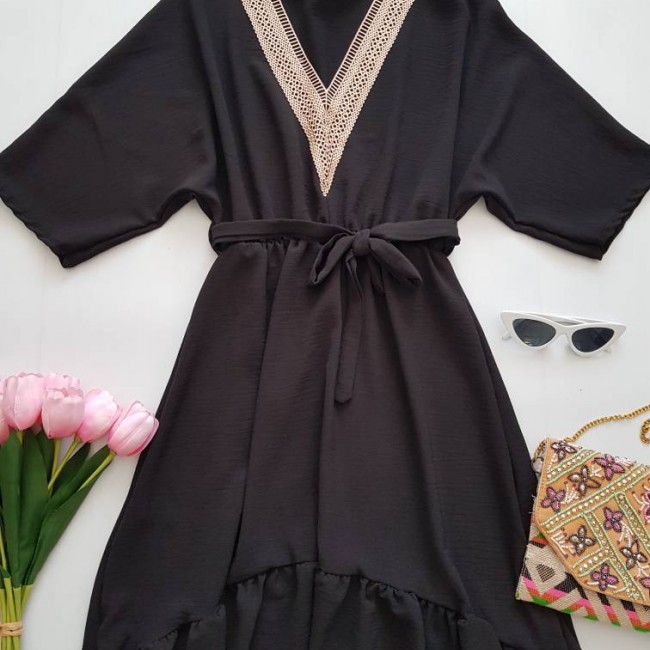 Rochie neagra cu cordon in talie