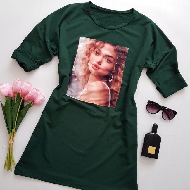 Rochie casual din bumbac oversize verde
