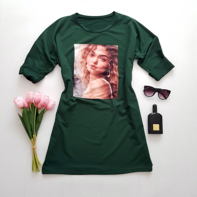 Rochie casual din bumbac oversize verde