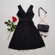 Rochie neagra de seara cu pliuri