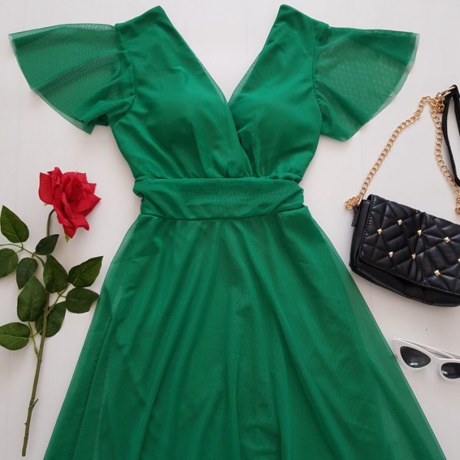 Rochie ocazii speciale verde din voal 