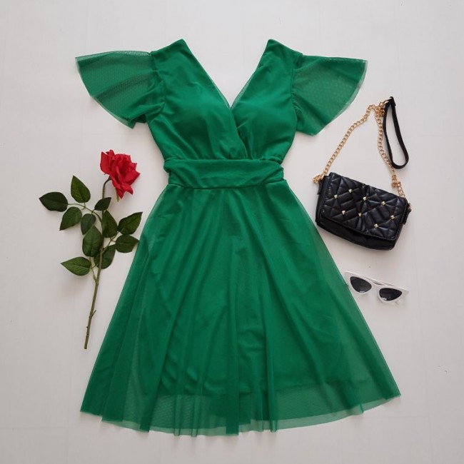 Rochie ocazii speciale verde din voal 