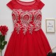 Rochie rosie de seara cu broderie 