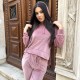 Trening velvet glam roz pudra cu fermoar