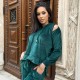 Trening velvet glam verde cu fermoar