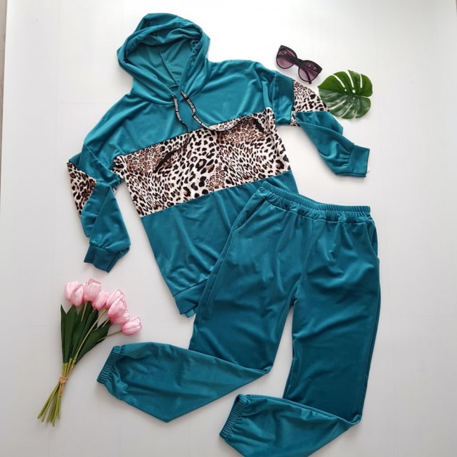 Trening catifea animal print turquoise